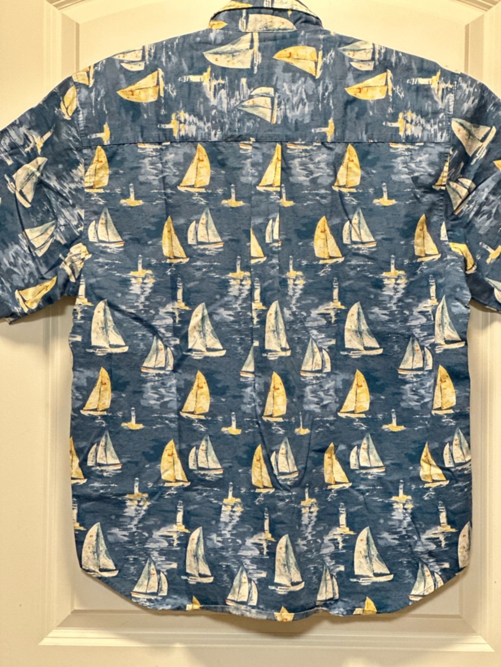 Natural Issue Sailing Shirt Mens Large Blue Nautical Boats Button Up Cotton Vtg - Picture 5 of 10